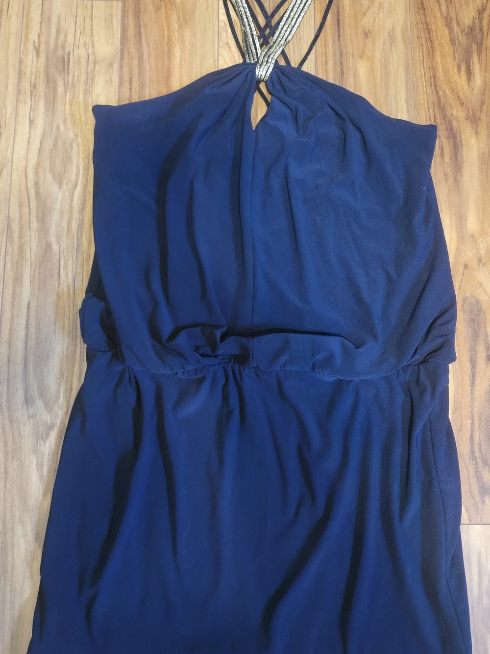 EUC Bisou Bisou Navy Halter Mini Dress with Beaded Straps